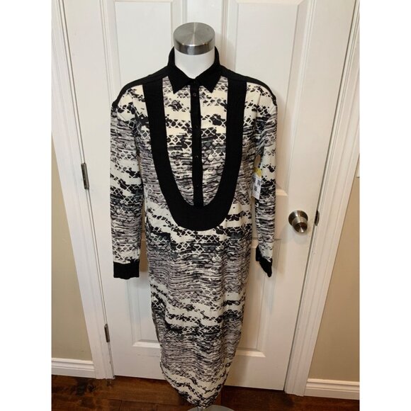 L.A.M.B. Black, White & Gray Geometric Collared Shirt Dress, Size 4 - Picture 1 of 6